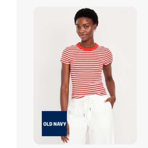 Old Navy snug ribbed Red and White Crew Neck Top $17 - Picture 1 of 5